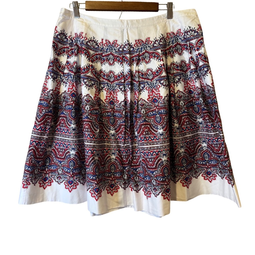 Talbots Petites Red Blue Paisley Cotton Blend Pleated Skirt 14P